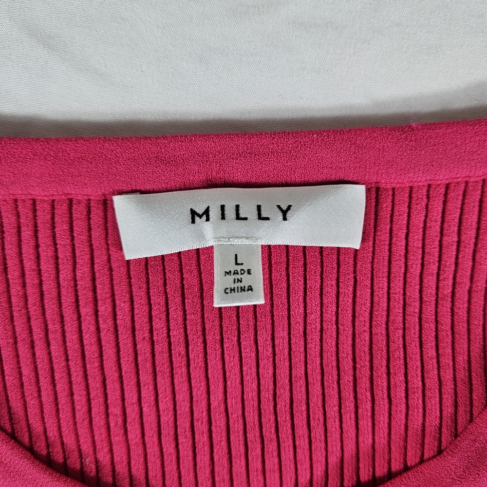 Milly Pink Ribbed Ruffle Cuff Blouse - Picture 2 of 5